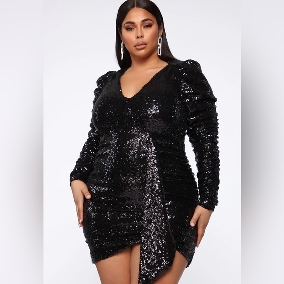 plus size black sequin mini dress Plus Size Sparkly Sequin Bodycon Mini Dress – 2020AVE main image 1